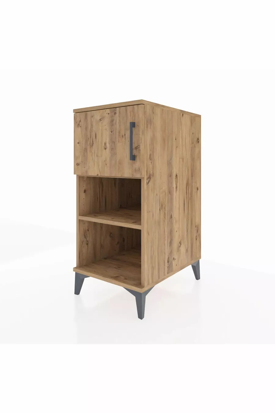 Table de chevet Kronos à 2 étagères avec 1 porte, pin-pin