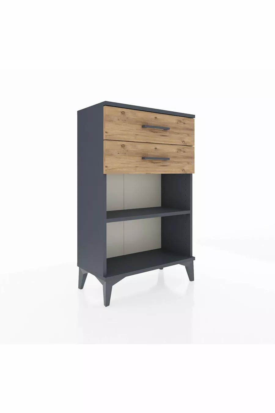 Chevet Arges à une étagère et deux tiroirs Anthracite-Pin