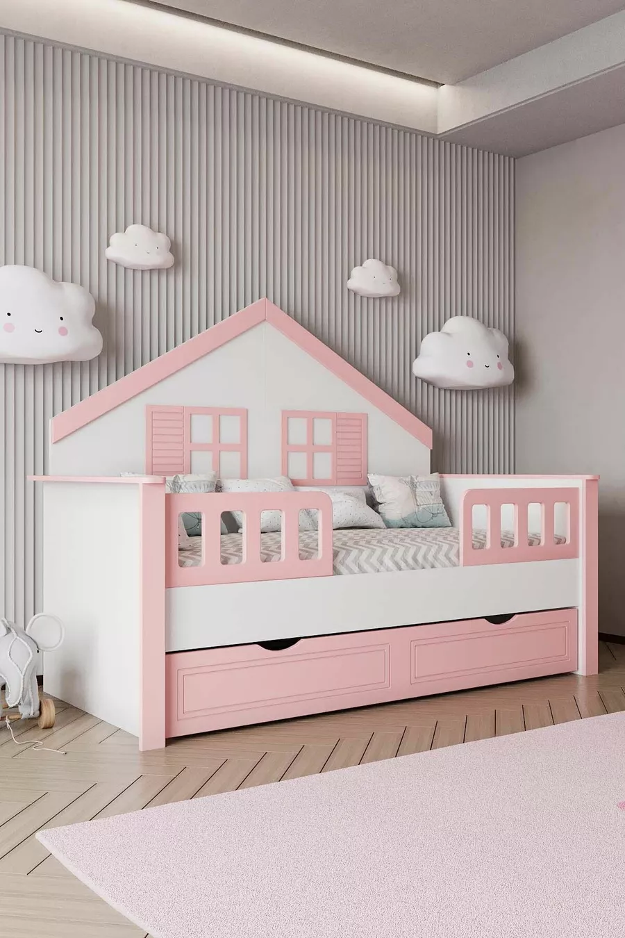 % Materiale MDF Letto Montessori per Bambini con Baldacchino, Rosa