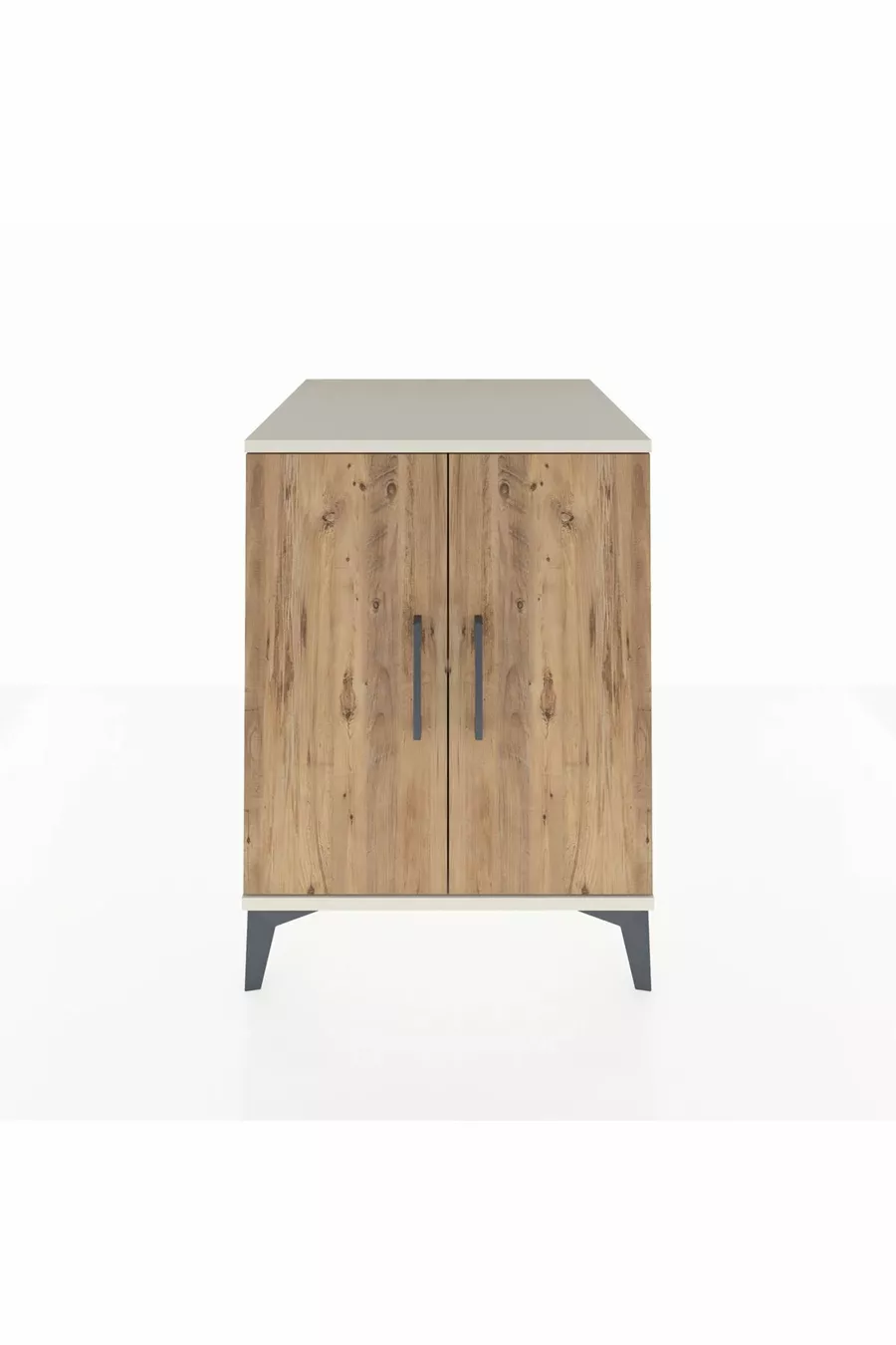 Kronos Table de chevet à une étagère et deux portes, Pierre de lune-Pin