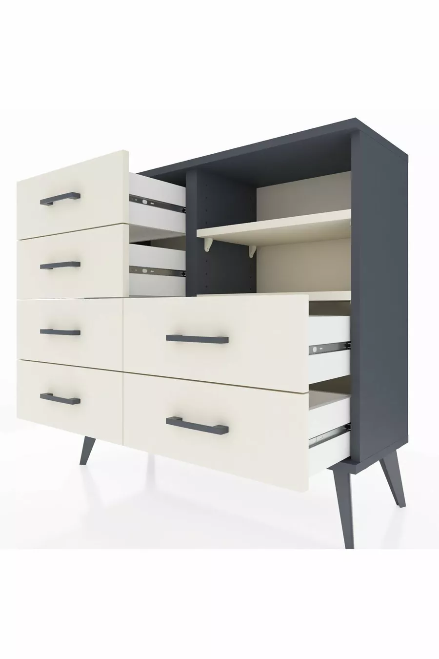 Commode Arges 2 étagères 6 tiroirs Anthracite-Pierre de lune