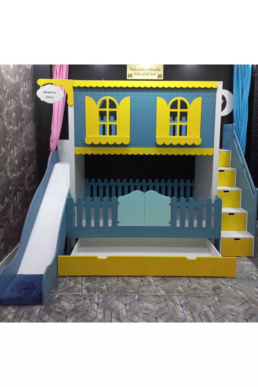 Alaçatı bunk bed with slides and a small bed