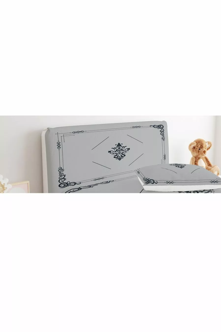 Housse de tête de lit base Gris Fond Uni Motif Décoratif