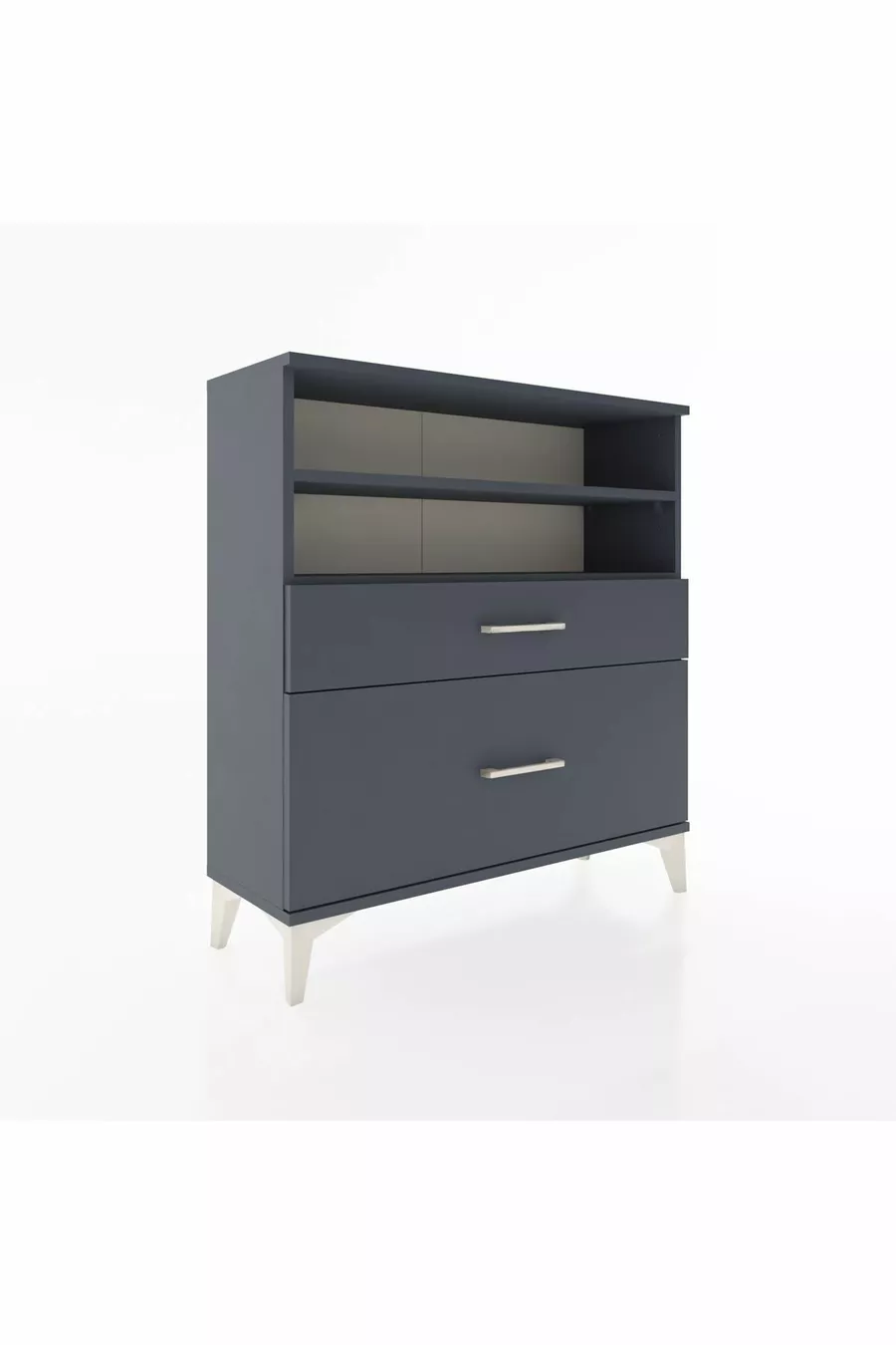 Commode Arges 2 étagères 2 tiroirs Anthracite-Anthracite