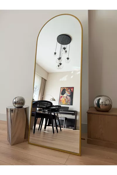 Gold Metal Framed  Cm Oval Floor Mirror with Detachable Legs