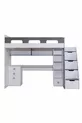 Lit superposé, bureau et bibliothèque Troya - Anthracite, 1 matelas Confort