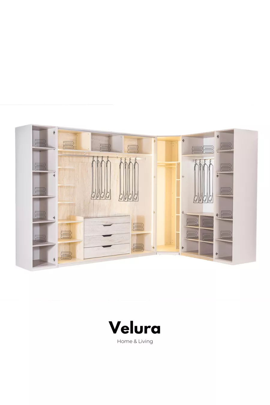 Tress Schlafzimmer Set (9-türiger Eckschrank + Kommode + Nachttisch + Bettgestell)