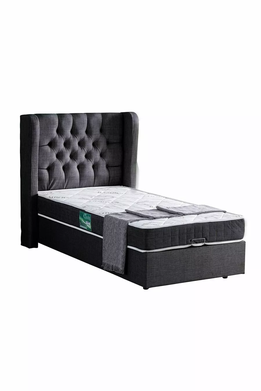 Riga Tek Kişilik Baza Başlık Comfort Yatak Seti, Antrasit