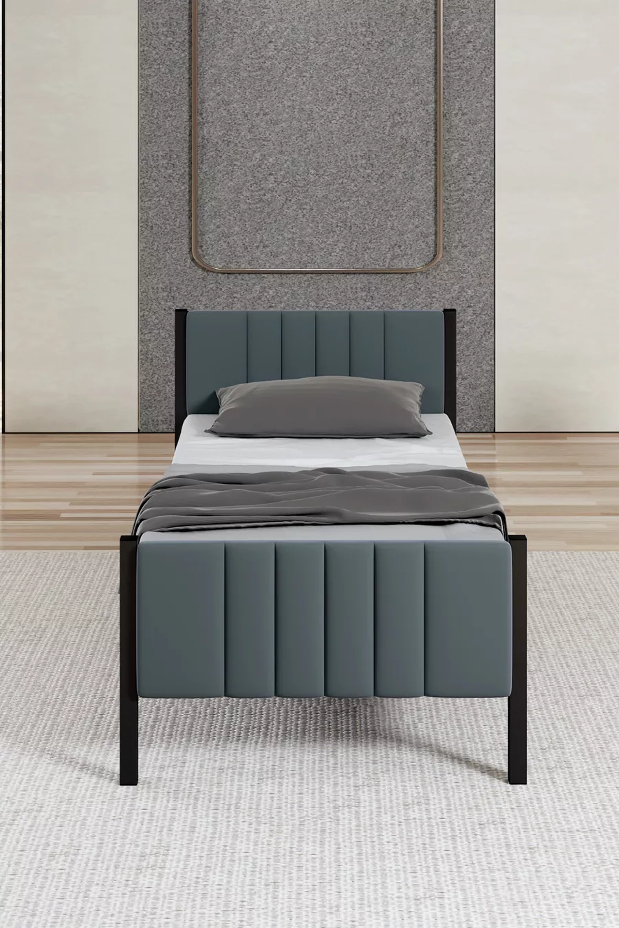 Lit en métal Lotus couleur anthracite, options de taille