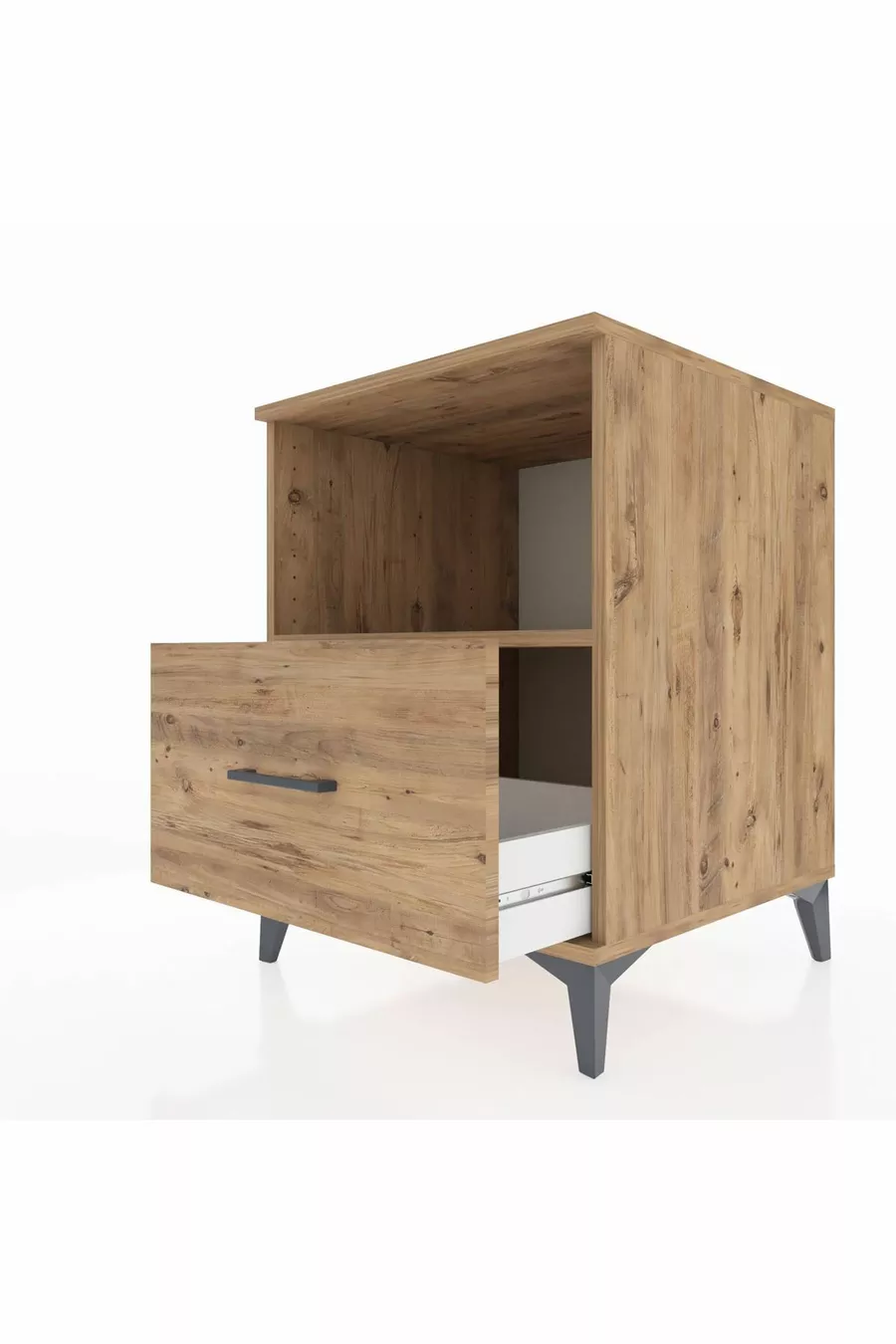 Comodino Kronos con un ripiano e un cassetto in pino-pino