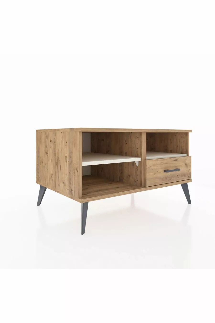 Commode Kronos à 2 étagères et 1 tiroir Pin-Pierre d'argile/Pin