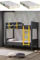 Lit superposé, lit superposé double détachable Asya, anthracite-jaune avec 2 matelas confort