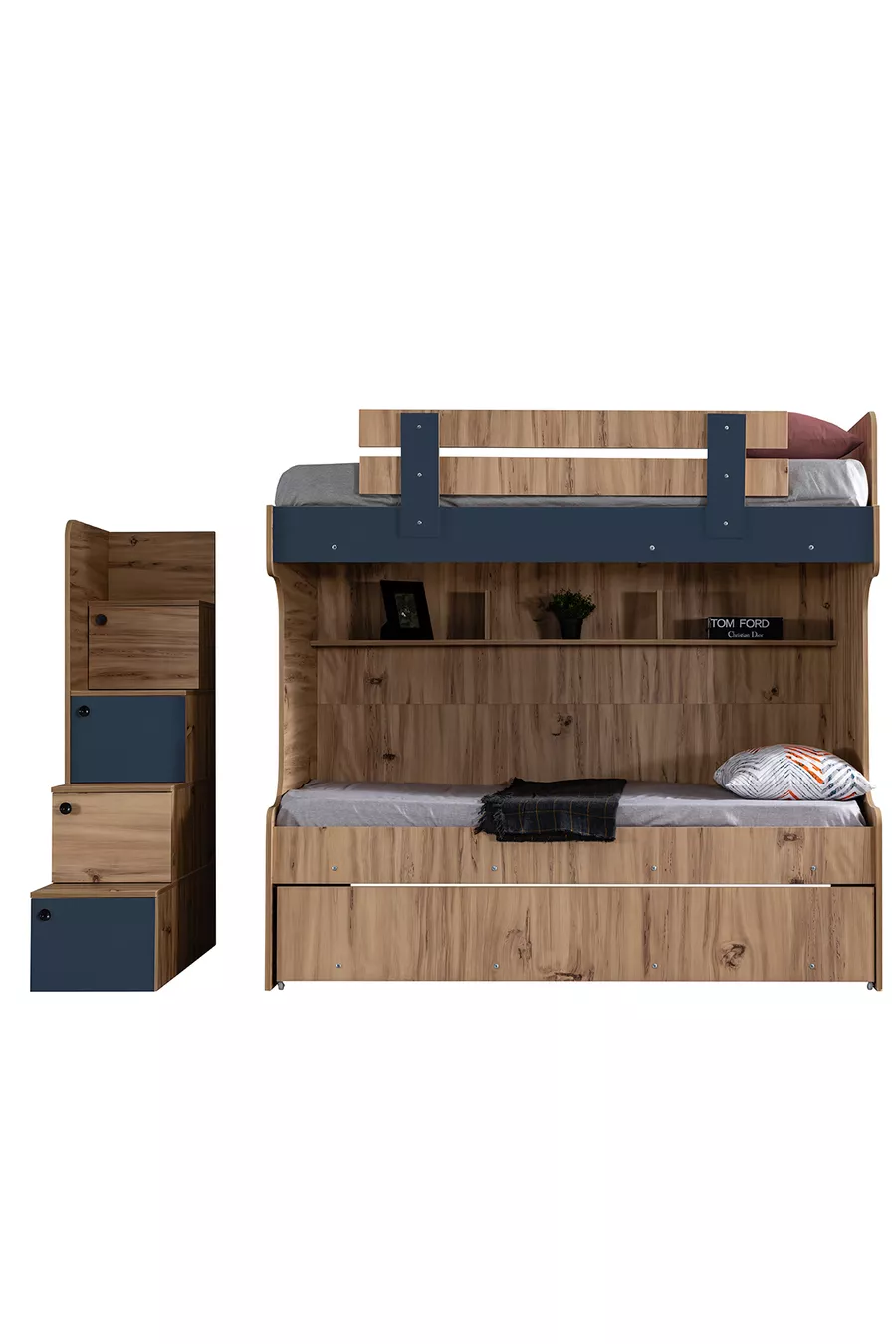 Кровать-чердак Riva с двумя ярусами + шкаф с 3 дверцами + 3 матраса Comfort