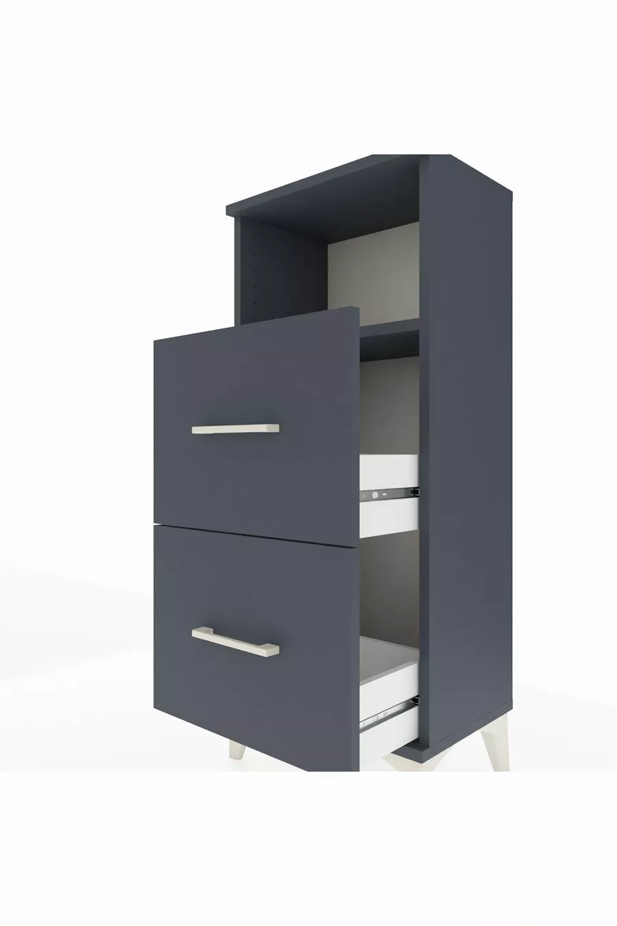 Arges Nightstand Single Shelf 2 Drawers Anthracite-Anthracite