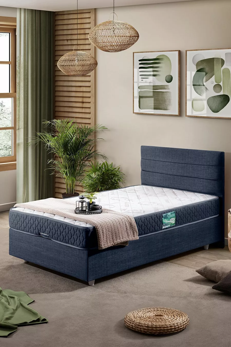Sofia Tek Kişilik Baza Başlık Comfort Yatak Seti Lacivert
