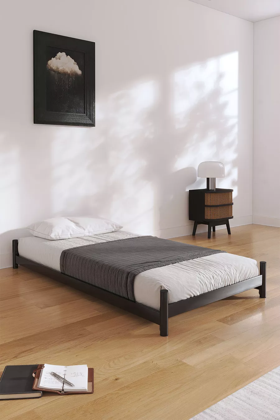 Arya Kinderbett Kompatibel mit Matratze Schwarz | Kinder-Etagenbett Produkt - Bodenbett