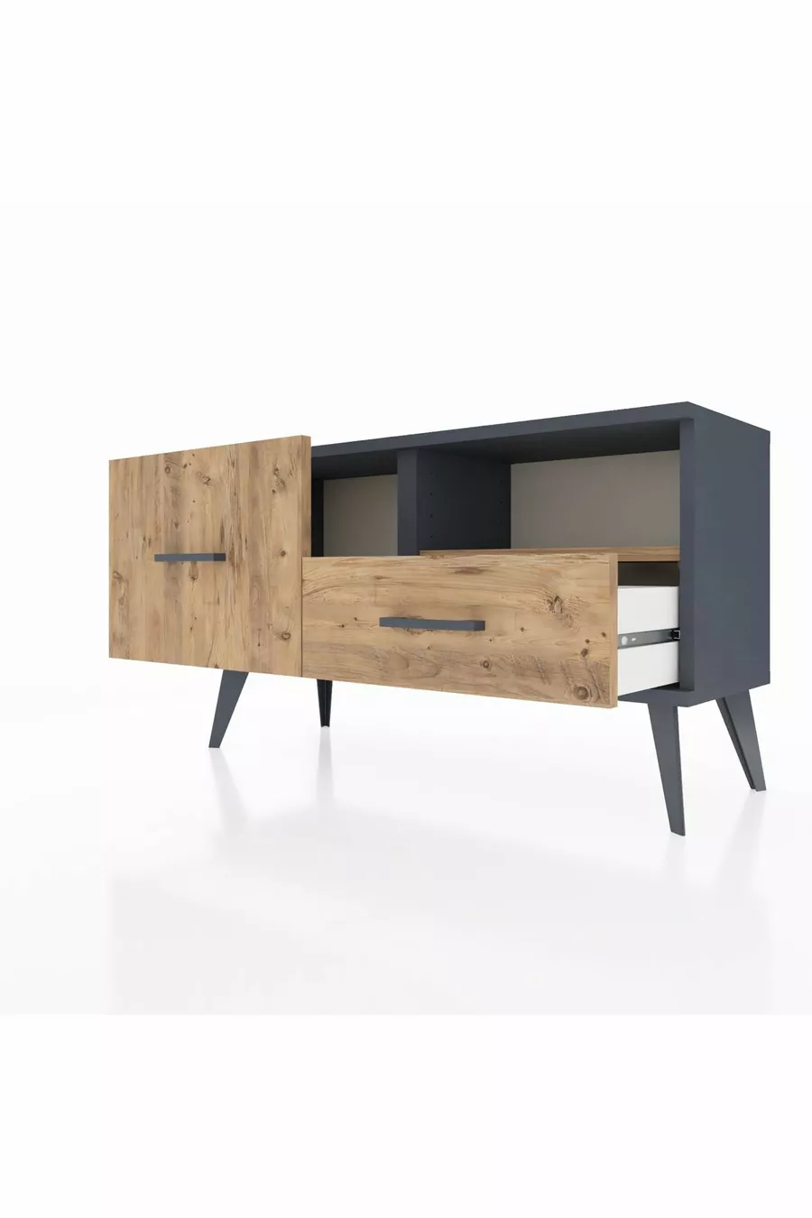 Commode Arges à une étagère et 2 tiroirs Anthracite-Pin