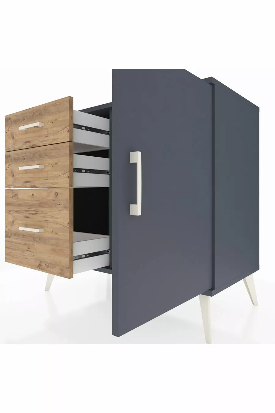 Commode Hyperion avec une seule étagère, 3 tiroirs et une porte, Anthracite-Anthracite/Sapin