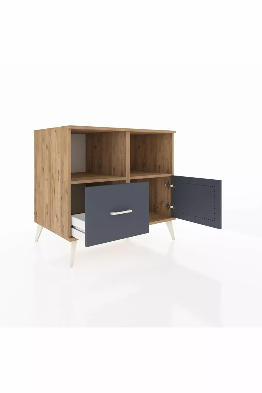 Commode Kronos avec 2 étagères, 1 tiroir et 1 porte, pin-anthracite