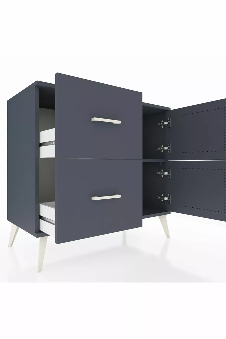 Bahut Hyperion à une étagère, 2 tiroirs et 2 portes, Anthracite-Anthracite