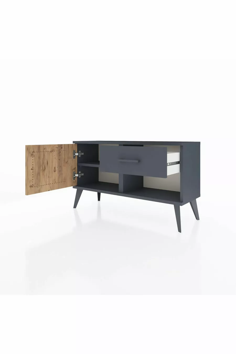 Commode Arges avec une seule étagère, un tiroir et une porte, Anthracite-Pin/Anthracite