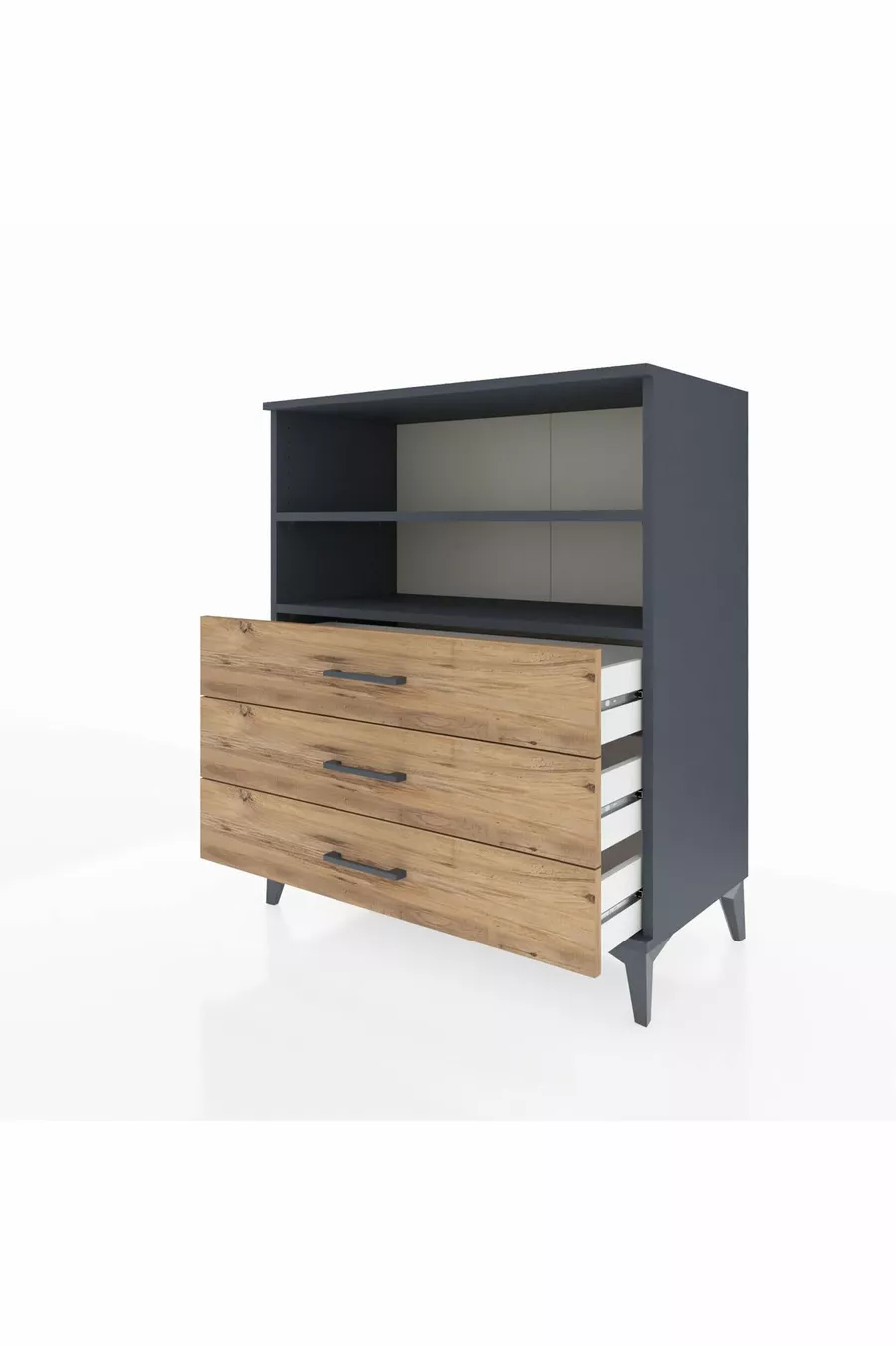 Commode Hyperion 2 étagères 3 tiroirs Anthracite-Pin