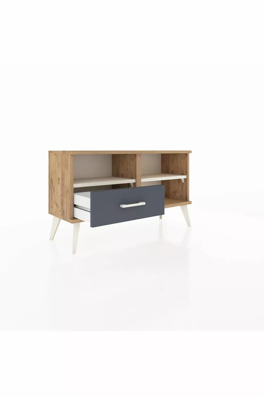 Commode Arges à 2 étagères et 1 tiroir Pin-Pierre d'Agate/Anthracite