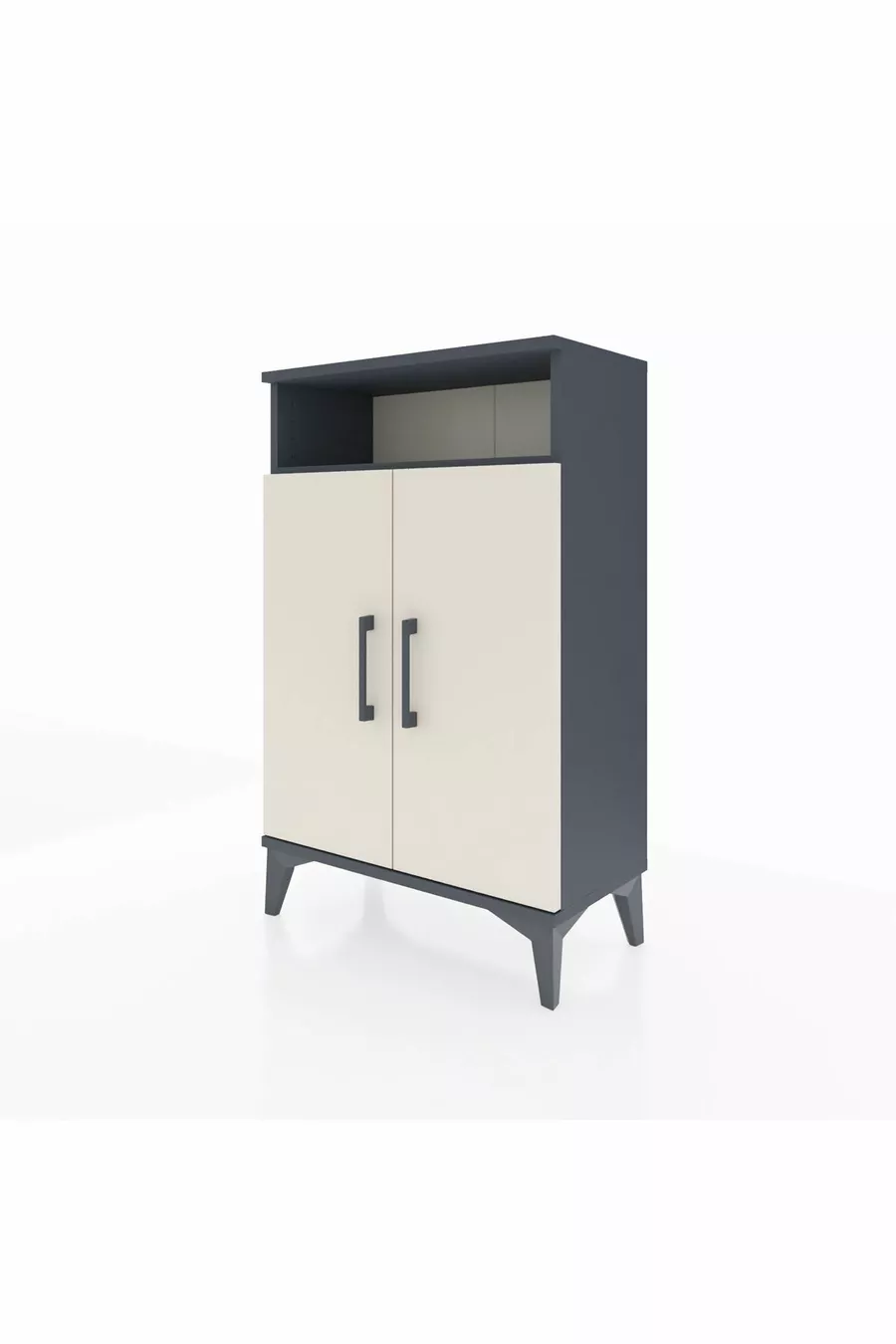 Chevet Arges à 3 étagères et 2 portes, Anthracite-Sel de pierre