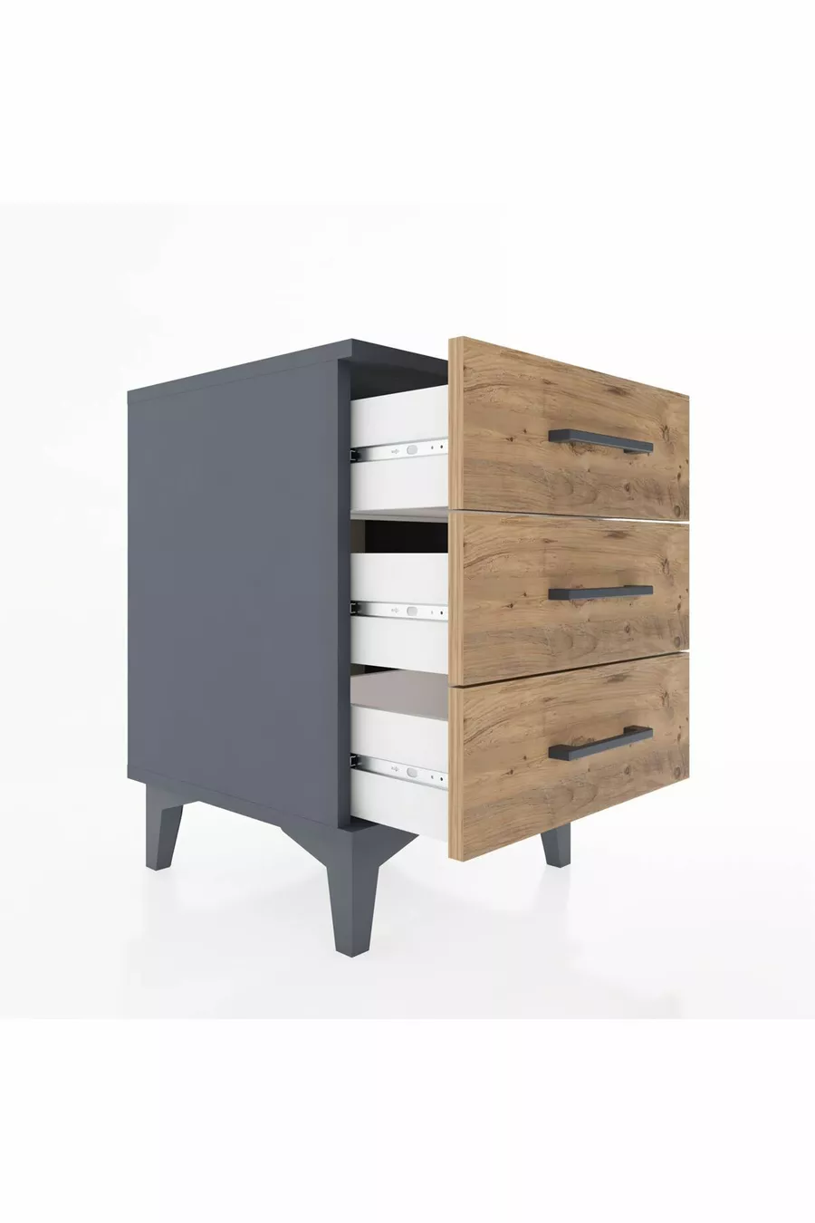Chevet Hyperion 3 tiroirs Anthracite-Pin