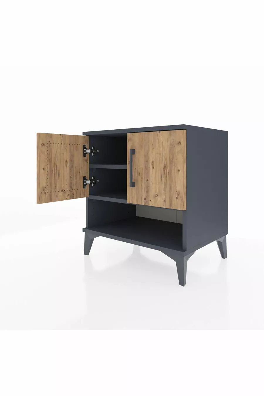 Hyperion Nightstand with 2 Shelves and 2 Doors Anthracite-Pine