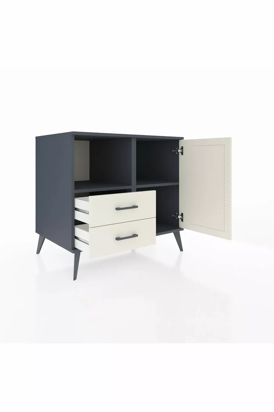 Commode Kronos avec 2 étagères, 2 tiroirs et 1 porte, Anthracite-Pierre de lune