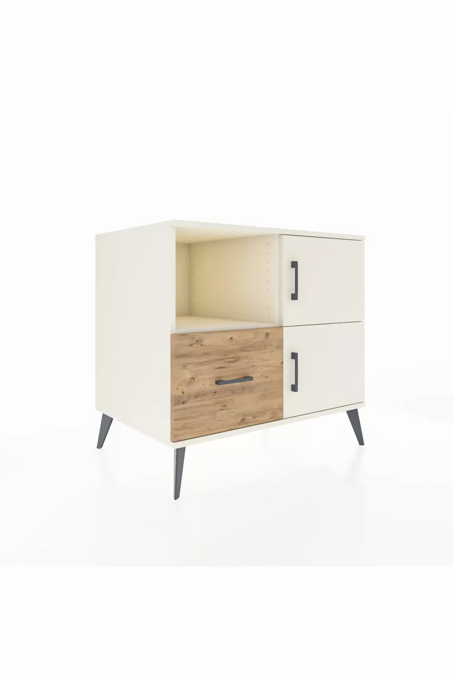 Kronos Dresser 2 Shelves, Single Drawer, 2 Doors, Moonstone-Moonstone/Pine