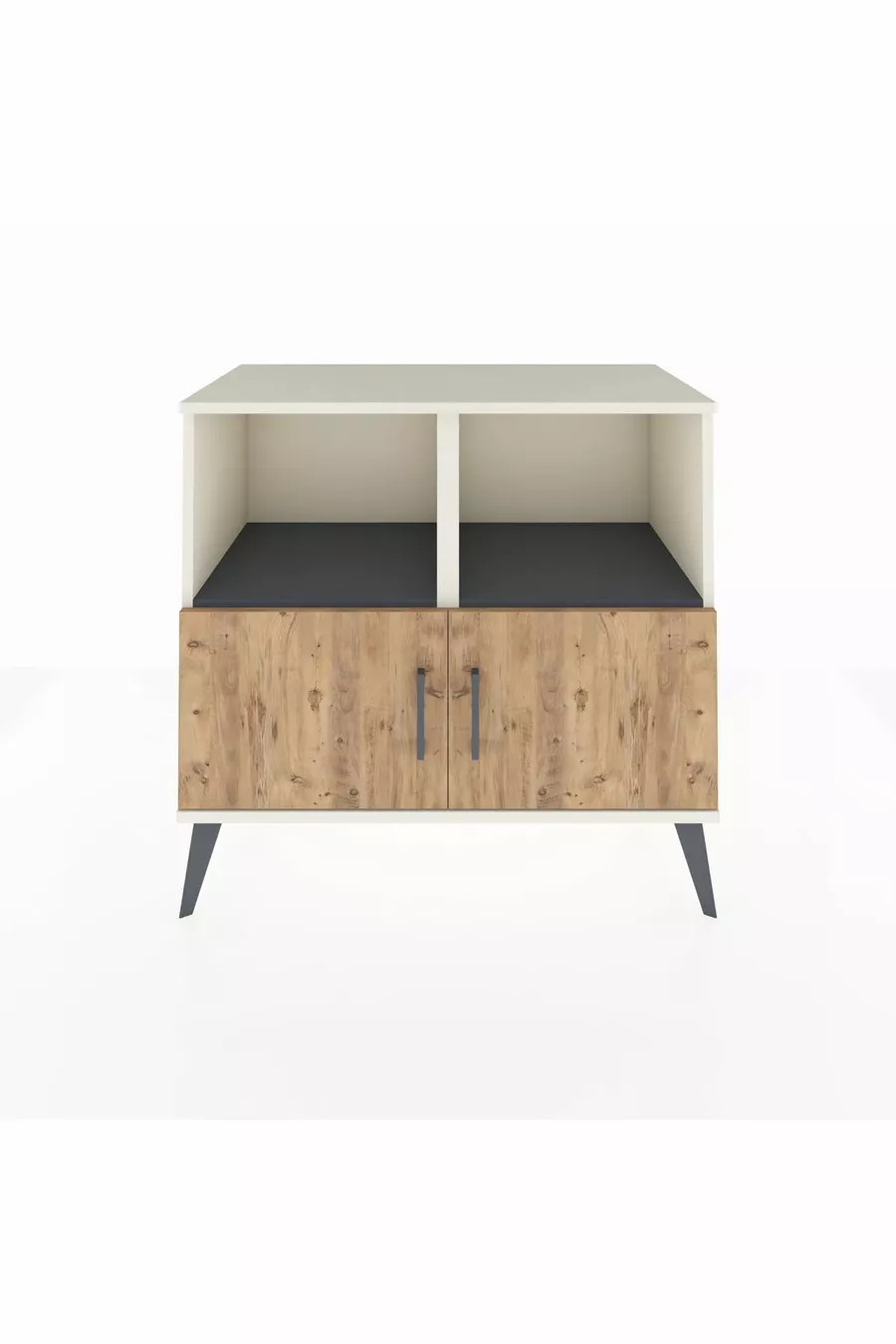 Commode Hyperion 2 étagères 2 portes Pierre de lune-Pin/Anthracite