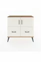 Commode Arges avec 2 étagères, 2 tiroirs et 2 portes, en pin et pierre d'onyx
