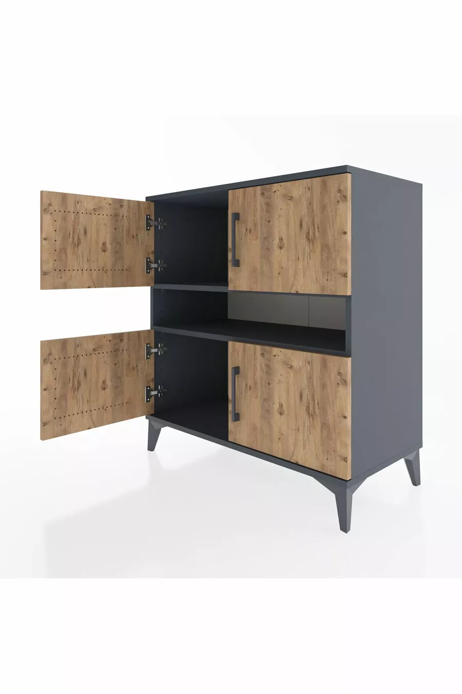Commode Hyperion 2 étagères 4 portes Anthracite-Pin