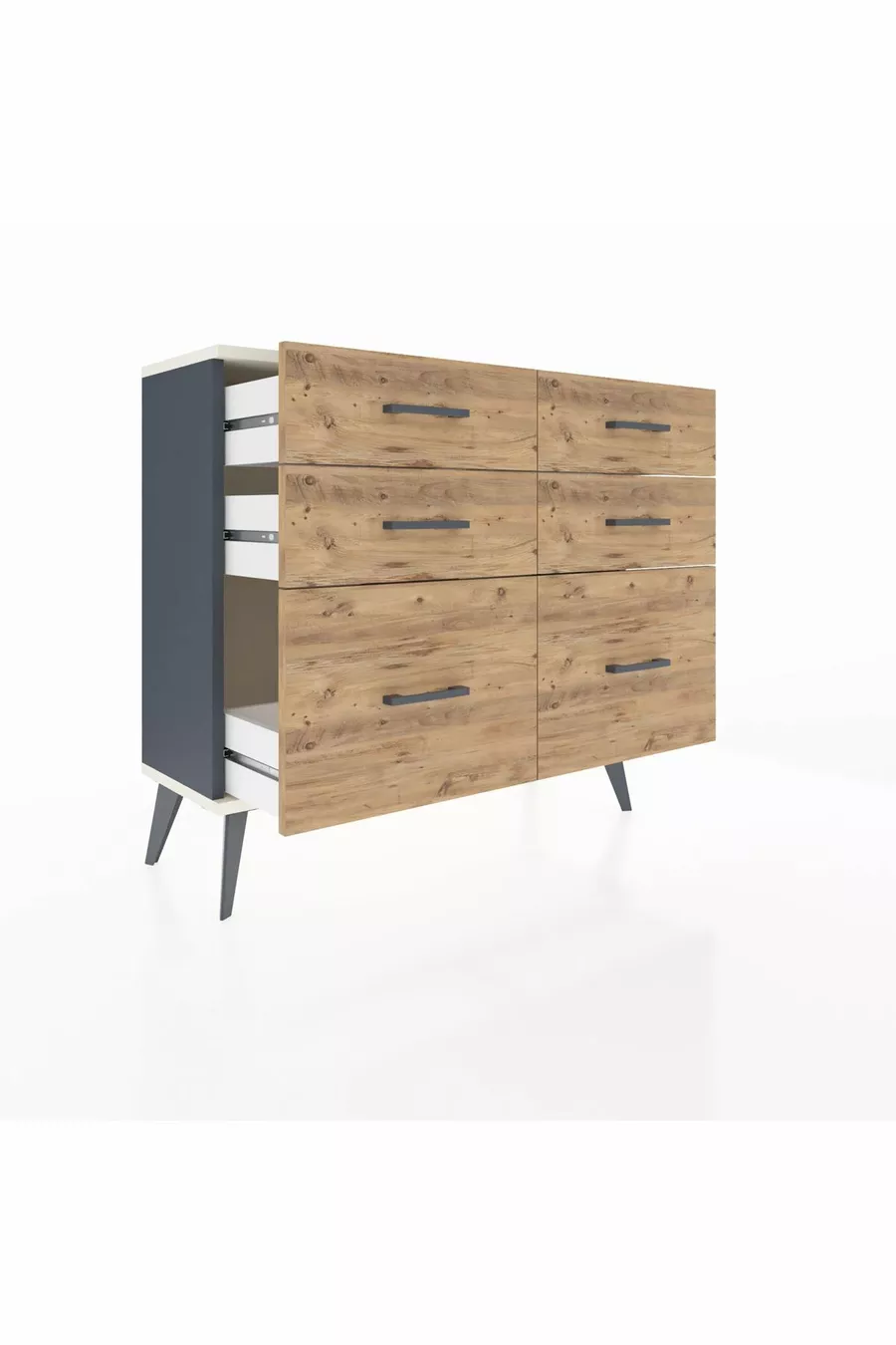 Arges Kommode 6 Schubladen Anthrazit-Stein/Pinie
