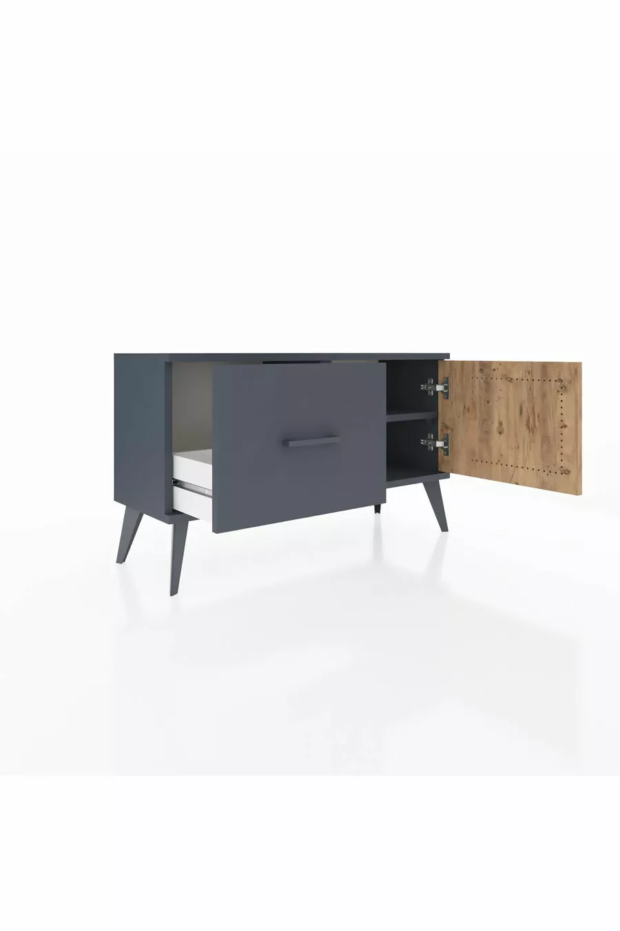 Commode Arges avec une seule étagère, un tiroir et une porte, Anthracite-Pin/Anthracite