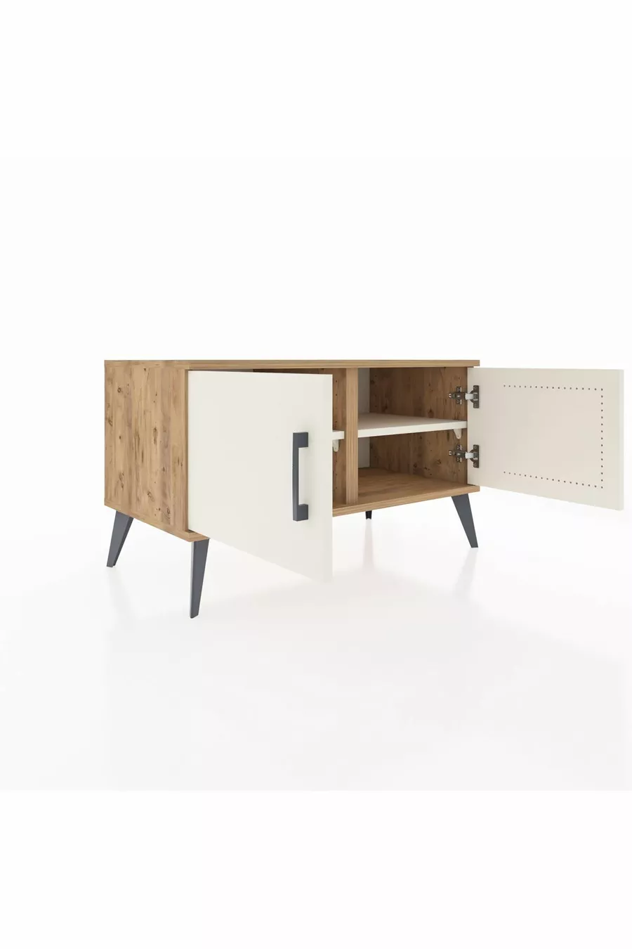 Commode Hyperion 2 étagères 2 portes Pin-Gris Ancien