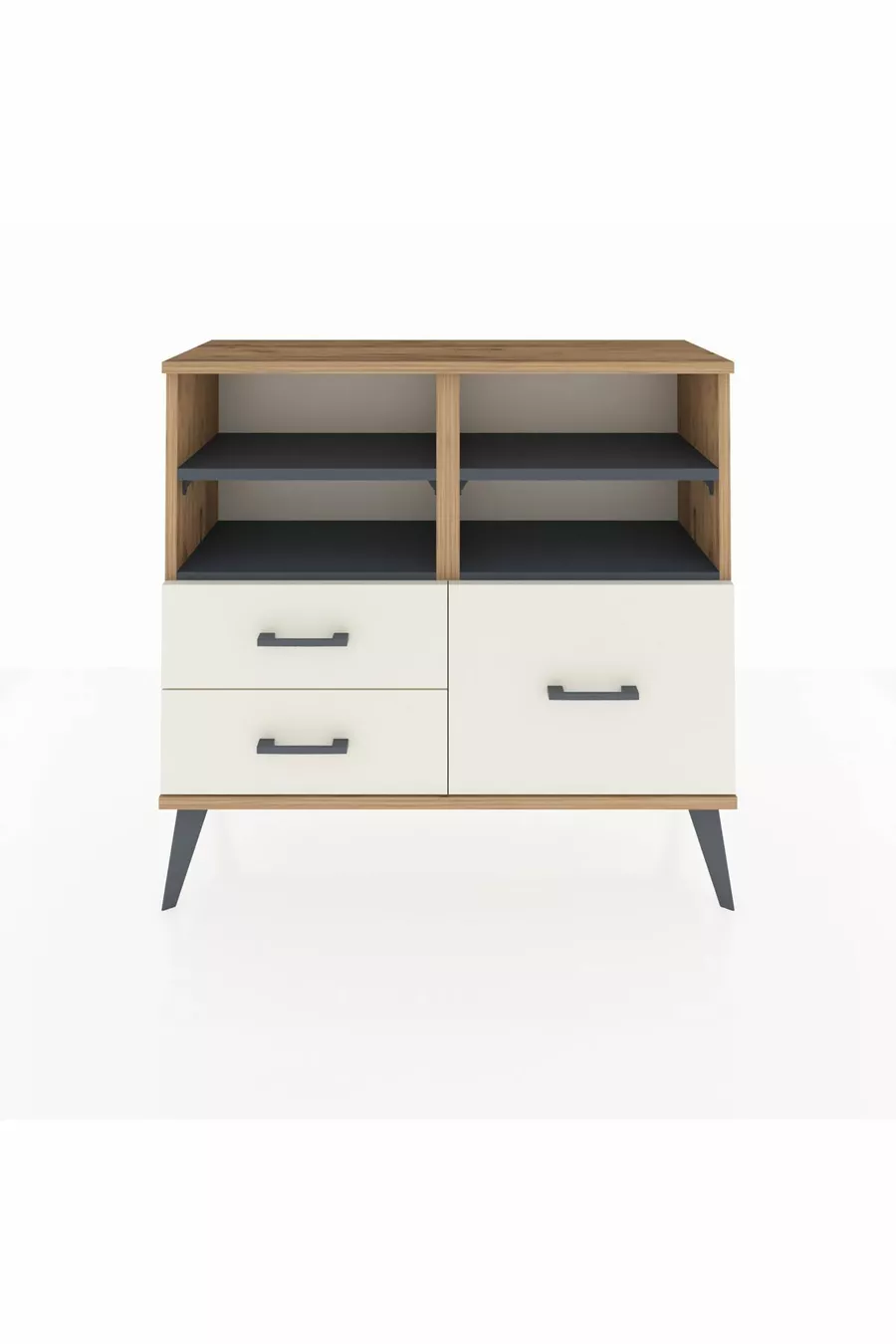 Commode Arges 4 étagères 3 tiroirs Pin-Anthracite/Marbre