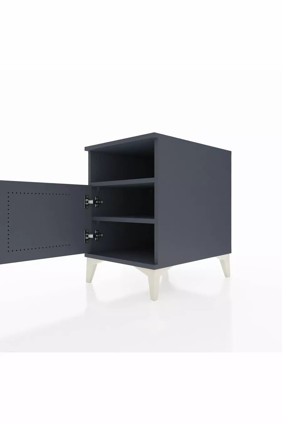 Table de chevet Kronos avec 2 étagères et 1 porte Anthracite-Anthracite
