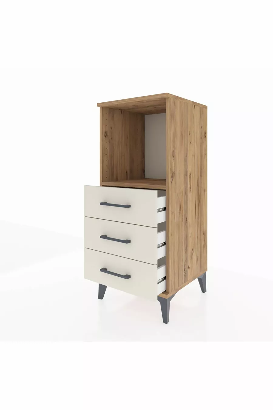 Hyperion Nightstand Single Shelf 3 Drawers Pine-Sandalwood