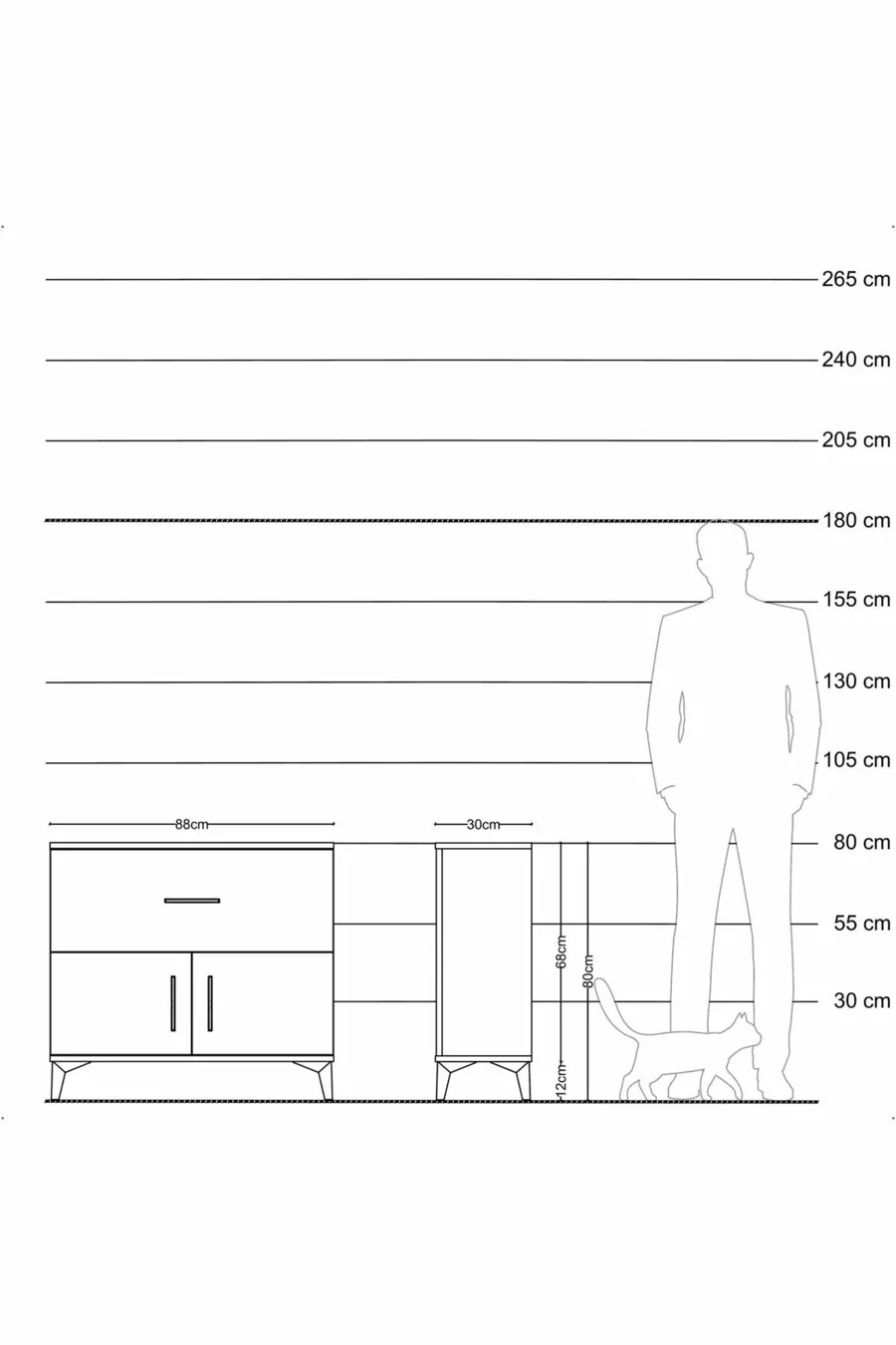 Commode Arges à une étagère, un tiroir et deux portes en pin-anthracite