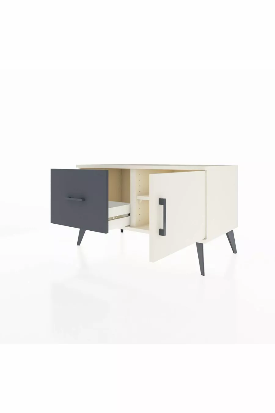 Commode Hyperion avec une seule étagère, un tiroir et une porte, couleur Pierre de Lune/Anthracite