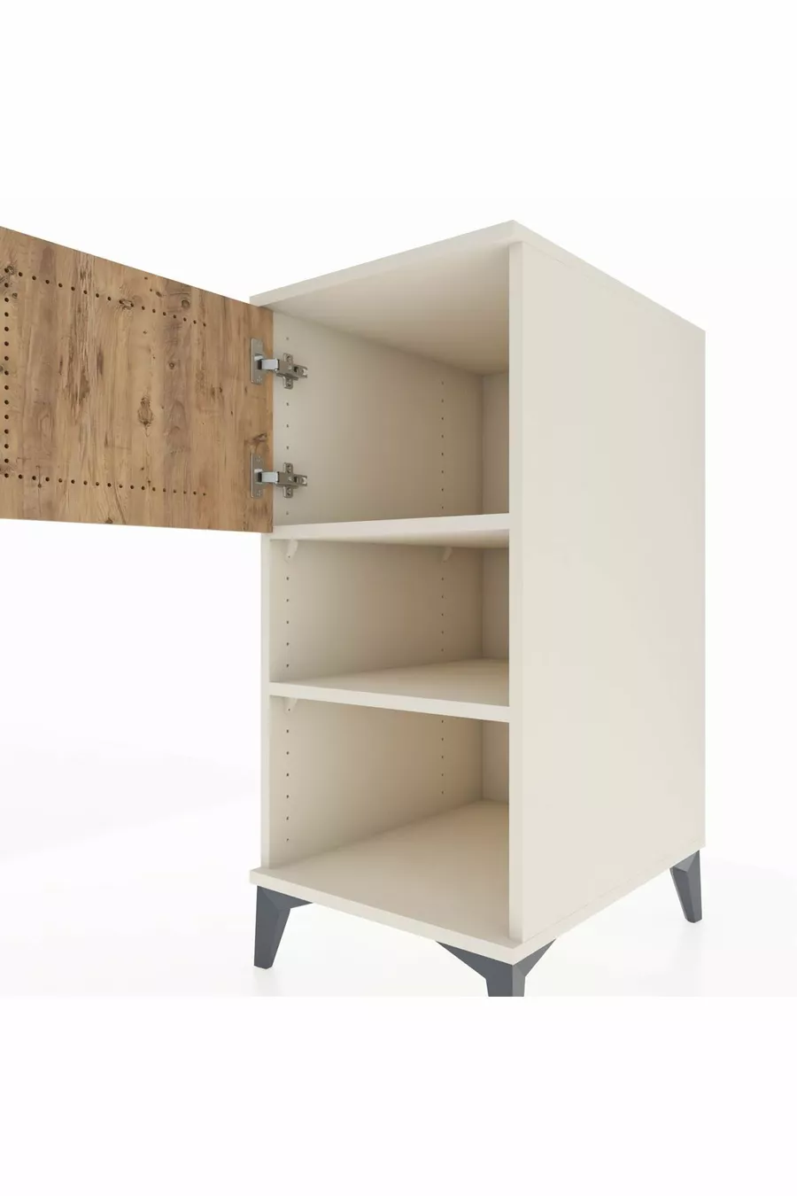 Kronos Table de chevet 2 étagères 1 porte Pierre de lune-Pin