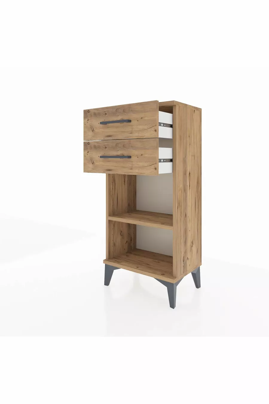 Table de chevet Arges avec une étagère et 2 tiroirs en pin