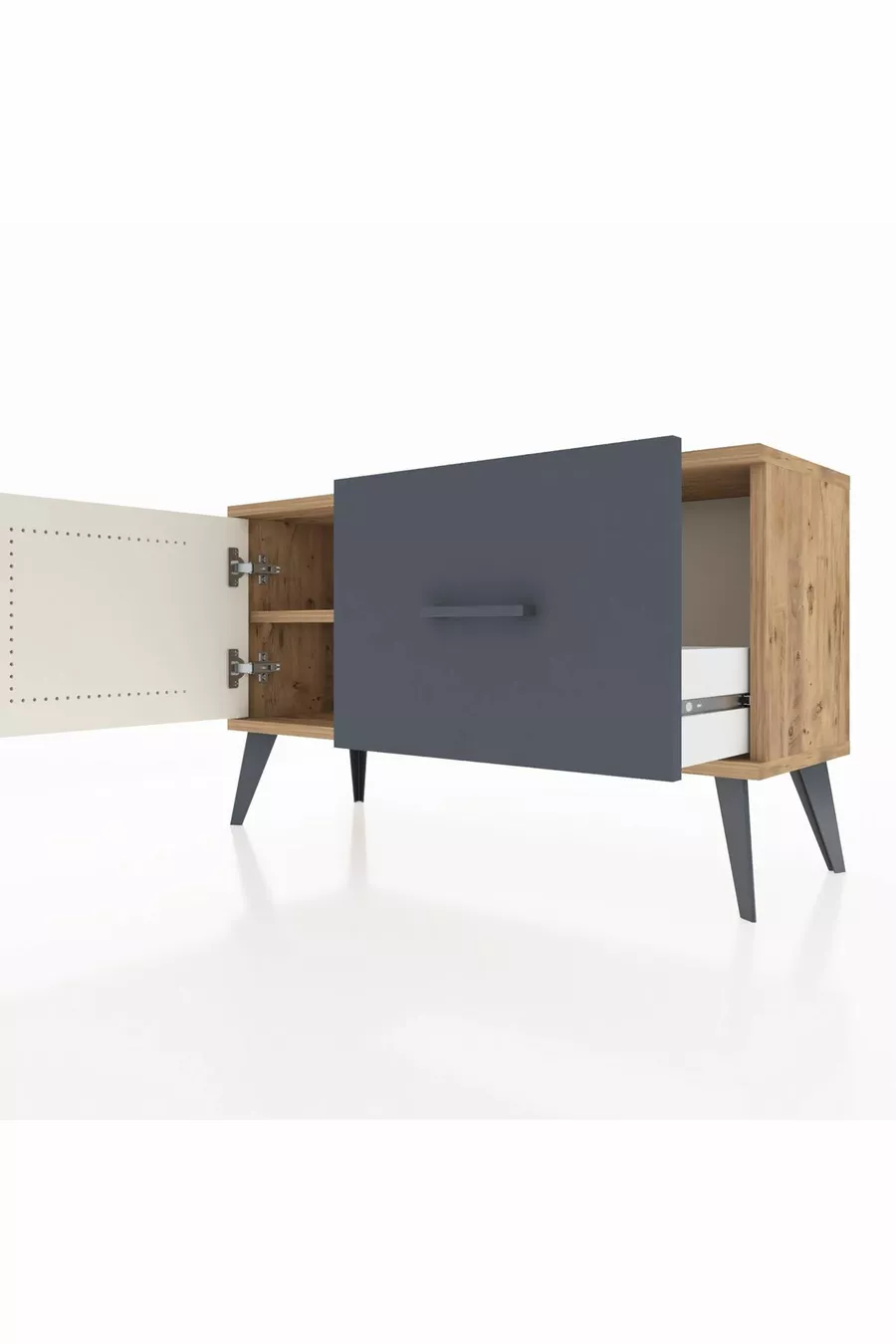 Commode Arges avec une étagère, un tiroir et une porte, Pins-Patine/Anthracite