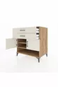 Commode Kronos avec 2 étagères, 2 tiroirs et 2 portes, en pin et pierre de lune