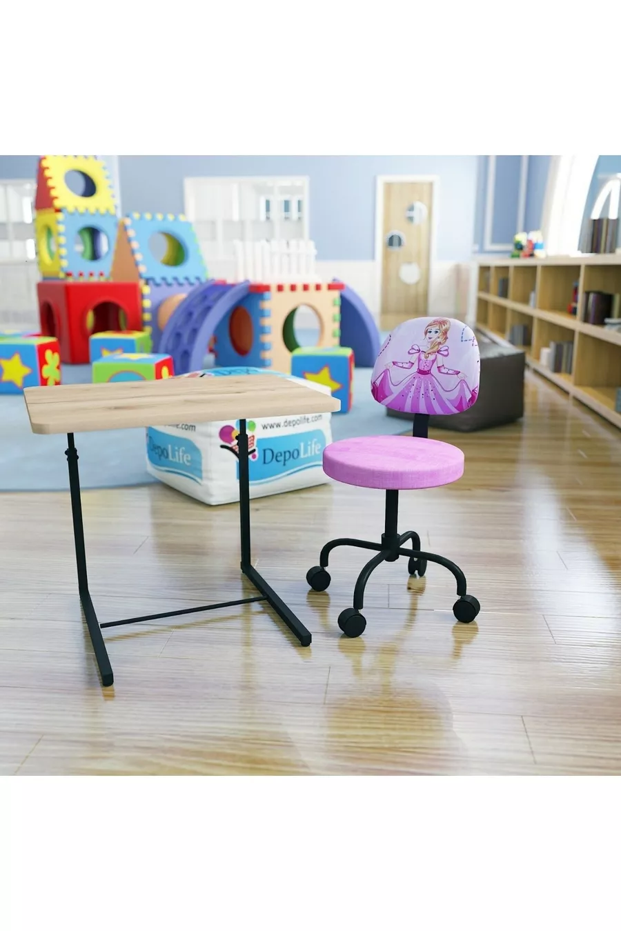 Ensemble fauteuil roulant et table pour enfants à thème Princesse Cendrillon pour les activités d'étude