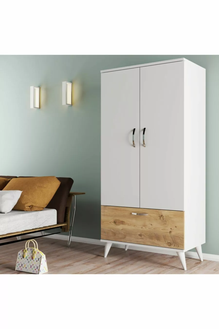 Armoire Nova 2 portes Blanc-pin - 