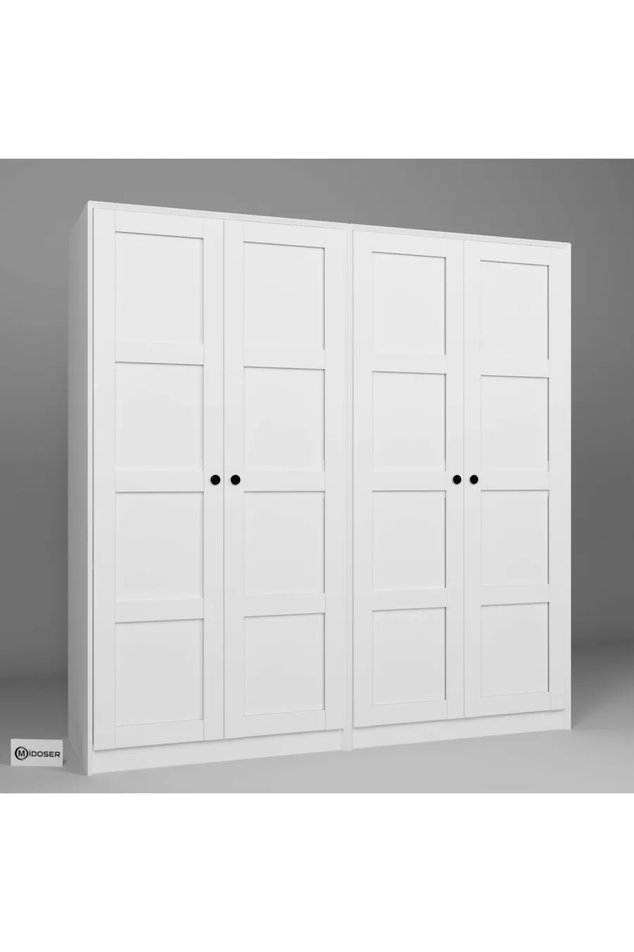 Lucas 4 Deurs  Plank Kledingkast Set - Mat Wit